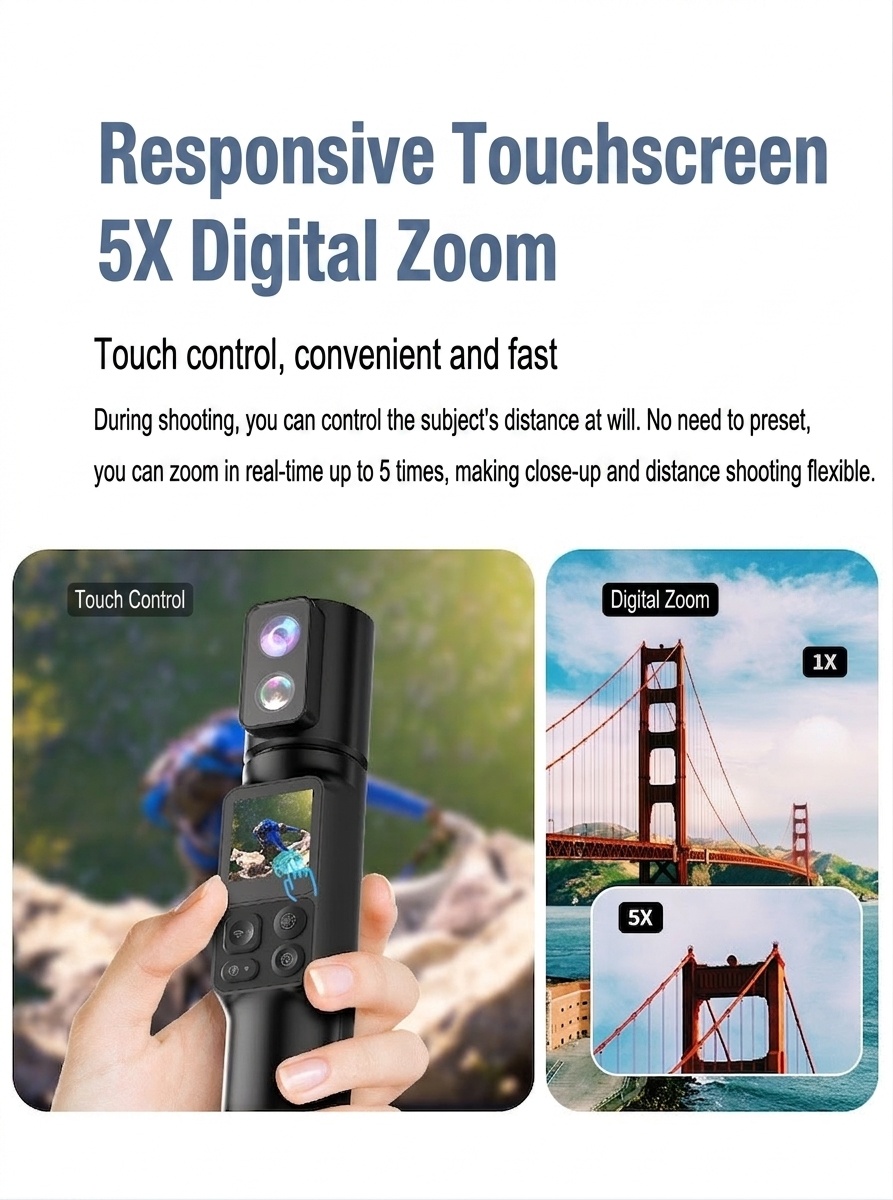 Cámara de acción portátil 6K, fotos de 50 MP, lente giratoria de 350°, estabilización EIS, WiFi, batería de 2600 mAh, cámara deportiva para vlogs.