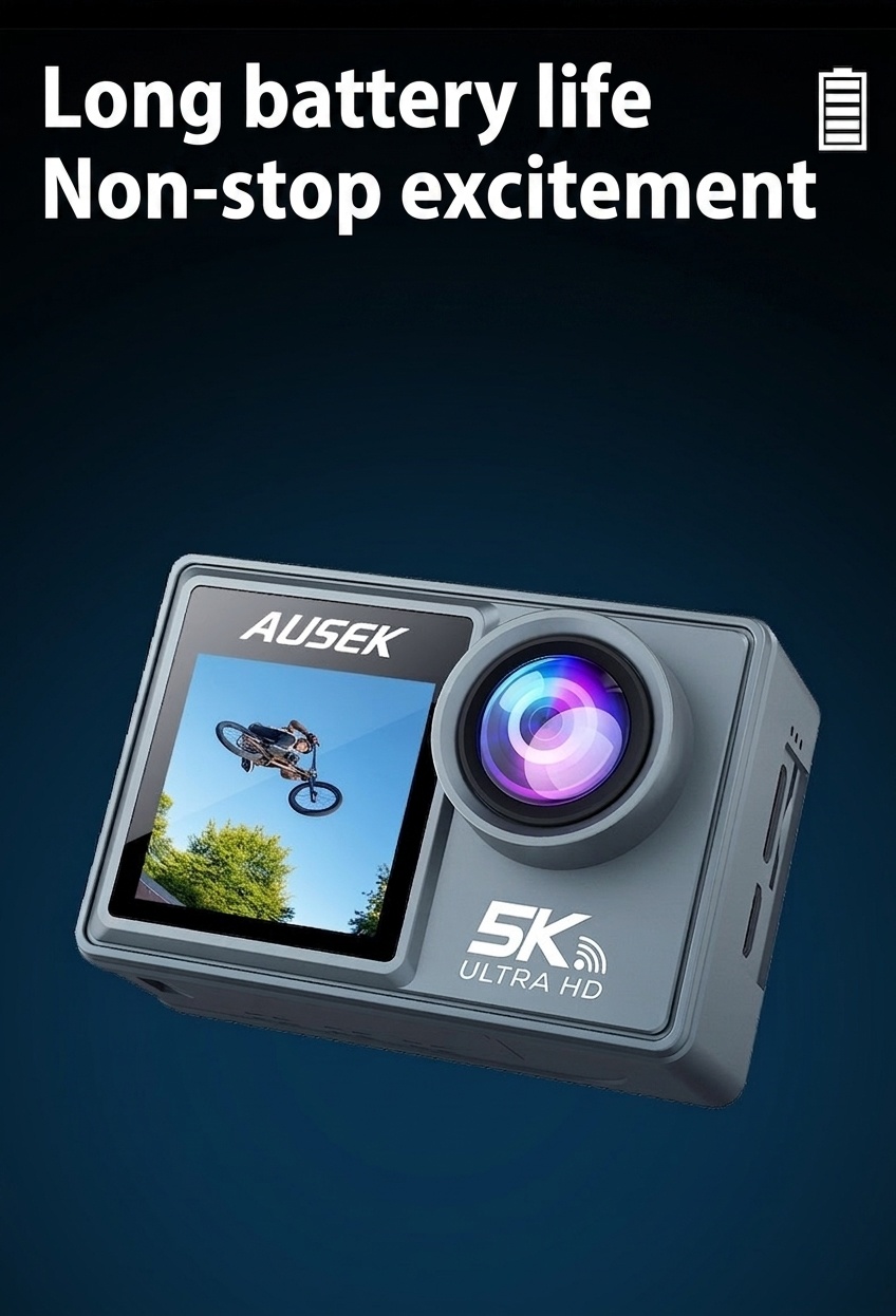 Cámara de acción OurLife 5K Ultra HD, resistente al agua hasta 30 m, EIS, doble pantalla, lente gran angular de 170°, cámara deportiva subacuática