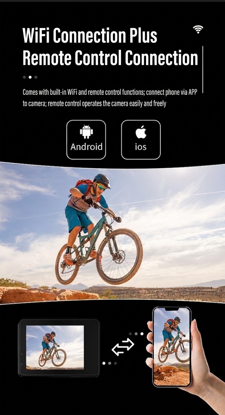 Cámara de acción 5K, resistente al agua hasta 30 m, estabilización electrónica de imagen (EIS) de 6 ejes, doble pantalla, WiFi, control remoto 2.4G, batería de 1050 mAh, cámara deportiva subacuática.