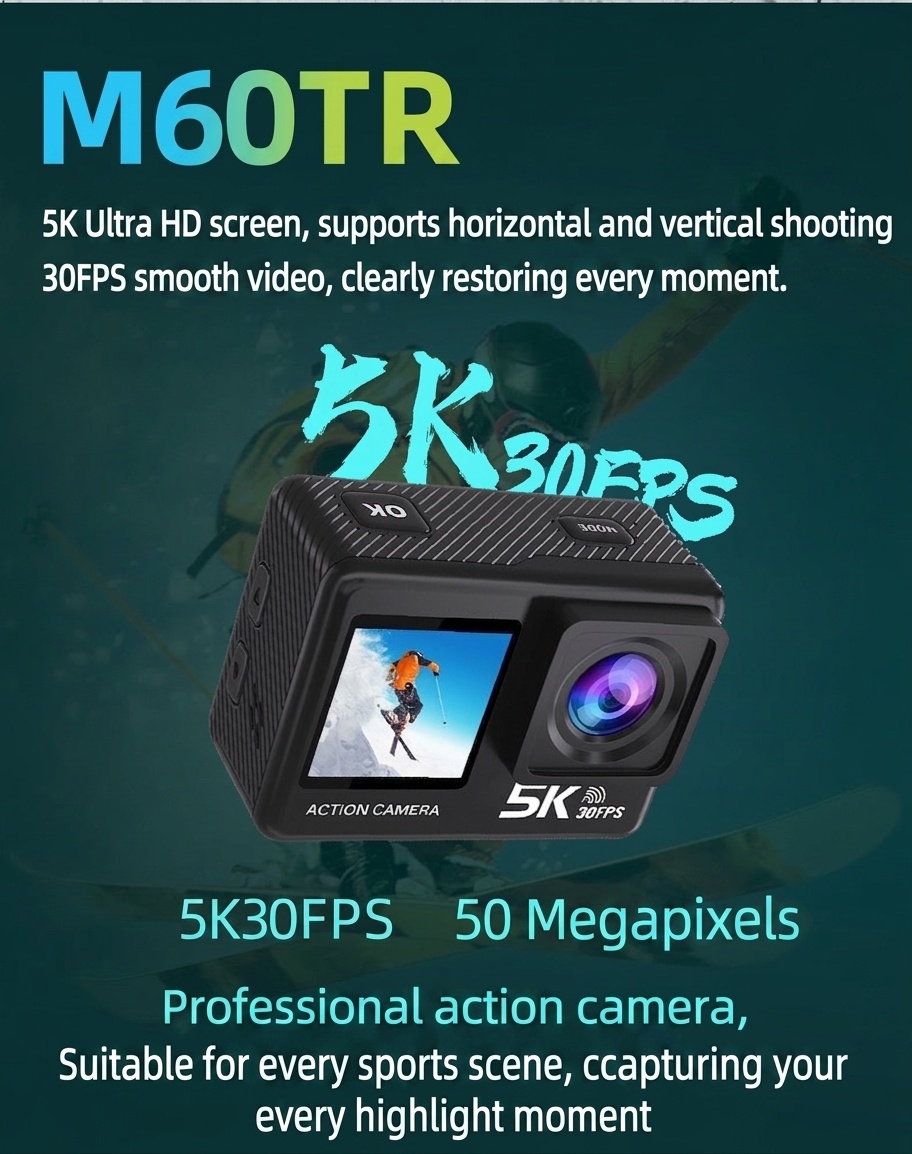 Cámara de acción 5K, resistente al agua hasta 30 m, estabilización electrónica de imagen (EIS) de 6 ejes, doble pantalla, WiFi, control remoto 2.4G, batería de 1050 mAh, cámara deportiva subacuática.