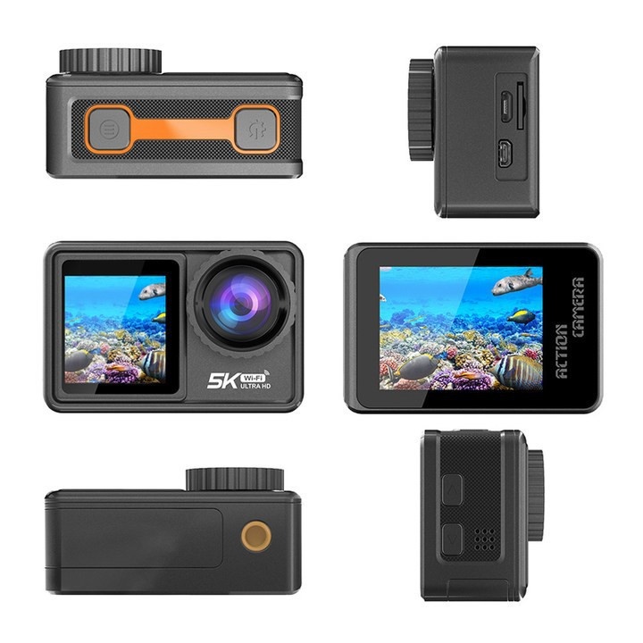 Cámara de acción OurLife 5K 30FPS, 48MP, resistente al agua hasta 30M, EIS de 6 ejes, doble pantalla, gran angular de 170°, cámara deportiva WiFi