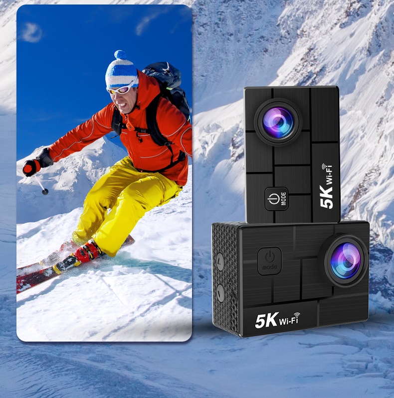 Cámara de acción 5K Ultra HD, 30 FPS, resistente al agua, estabilización electrónica de imagen de 6 ejes (EIS), WiFi, control remoto, pantalla a color dual, cámara para vlogs deportivos.