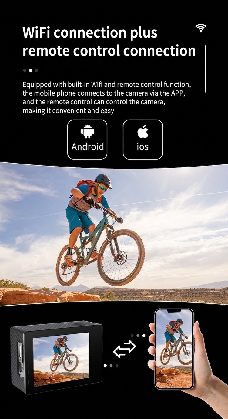 Cámara de acción 5K Ultra HD, 30 FPS, resistente al agua, estabilización electrónica de imagen de 6 ejes (EIS), WiFi, control remoto, pantalla a color dual, cámara para vlogs deportivos.