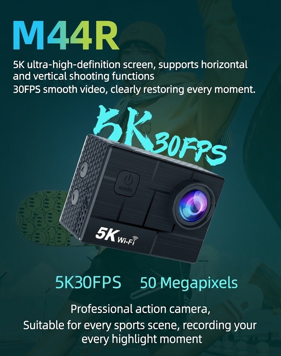 Cámara de acción 5K Ultra HD, 30 FPS, resistente al agua, estabilización electrónica de imagen de 6 ejes (EIS), WiFi, control remoto, pantalla a color dual, cámara para vlogs deportivos.