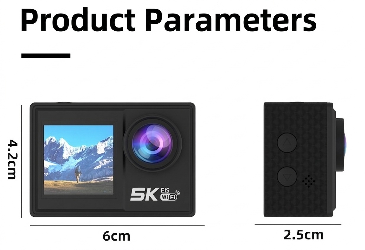 Cámara de acción OurLife 5K Ultra HD, resistente al agua hasta 30 m, estabilización EIS, doble pantalla, gran angular de 170°, cámara deportiva con pantalla táctil y WiFi.