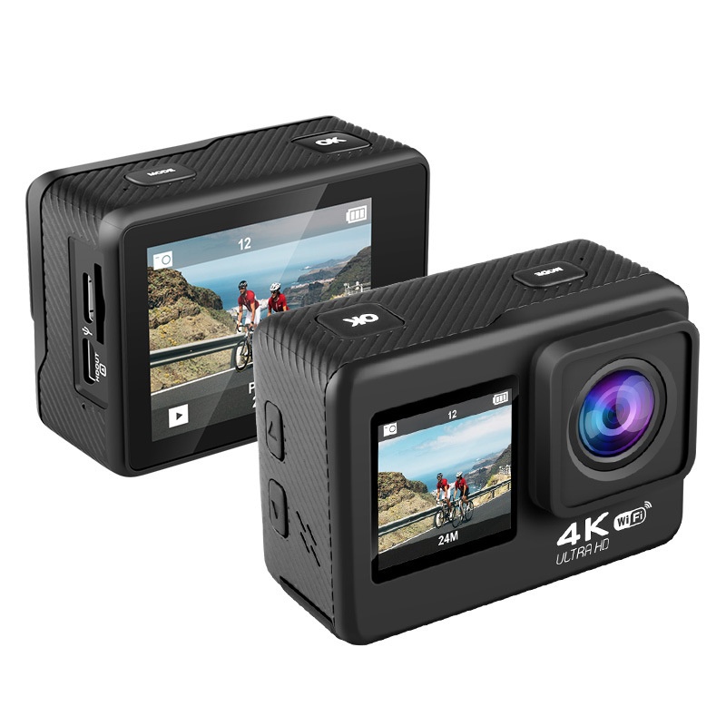 Cámara de acción 4K, sumergible hasta 30 m, doble pantalla HD, lente gran angular de 170°, WiFi, cámara para vlogs deportivos subacuáticos.