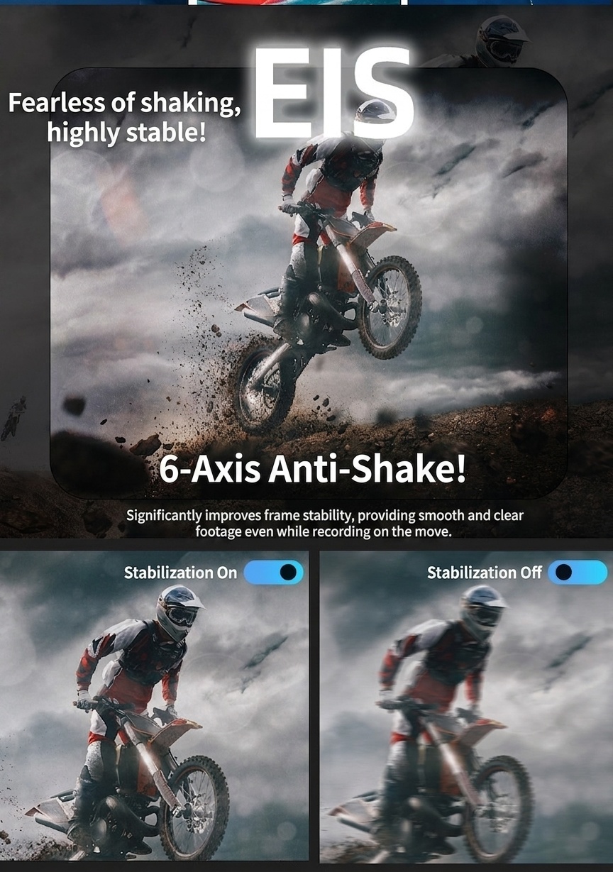 Cámara de acción 4K a 60 FPS, resistente al agua hasta 30 m, estabilización electrónica de imagen (EIS) de 6 ejes, doble pantalla, gran angular de 170°, cámara deportiva con pantalla táctil y conexión Wi-Fi.
