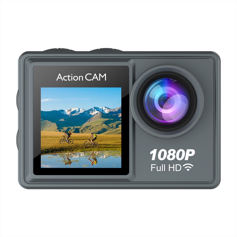 Cámara de acción Full HD 1080p, resistente al agua hasta 30 m, pantalla a color dual, gran angular de 140°, WiFi, cámara para vlogging deportivo al aire libre.