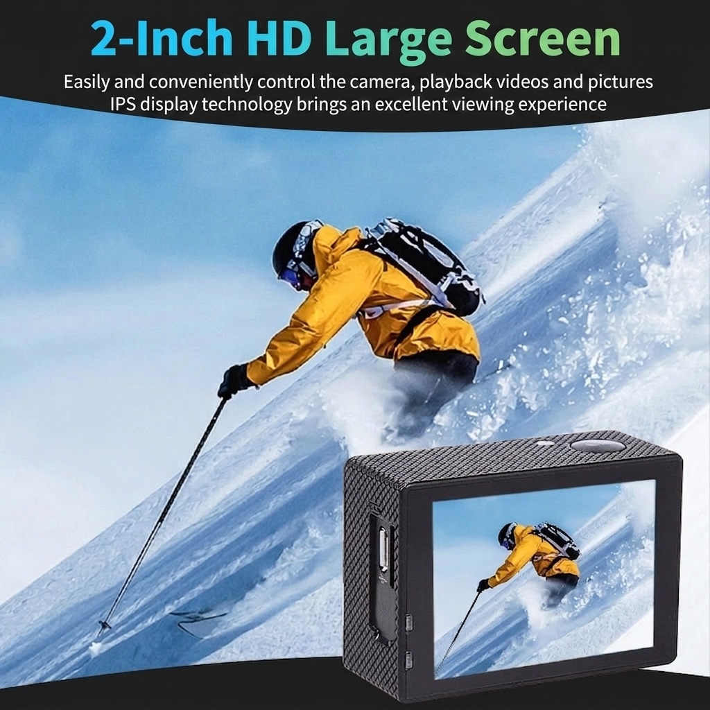Cámara de acción FullHD 1080P a 30 FPS, resistente al agua hasta 30 m, WiFi, pantalla de 2 pulgadas, gran angular de 120°, cámara deportiva subacuática.