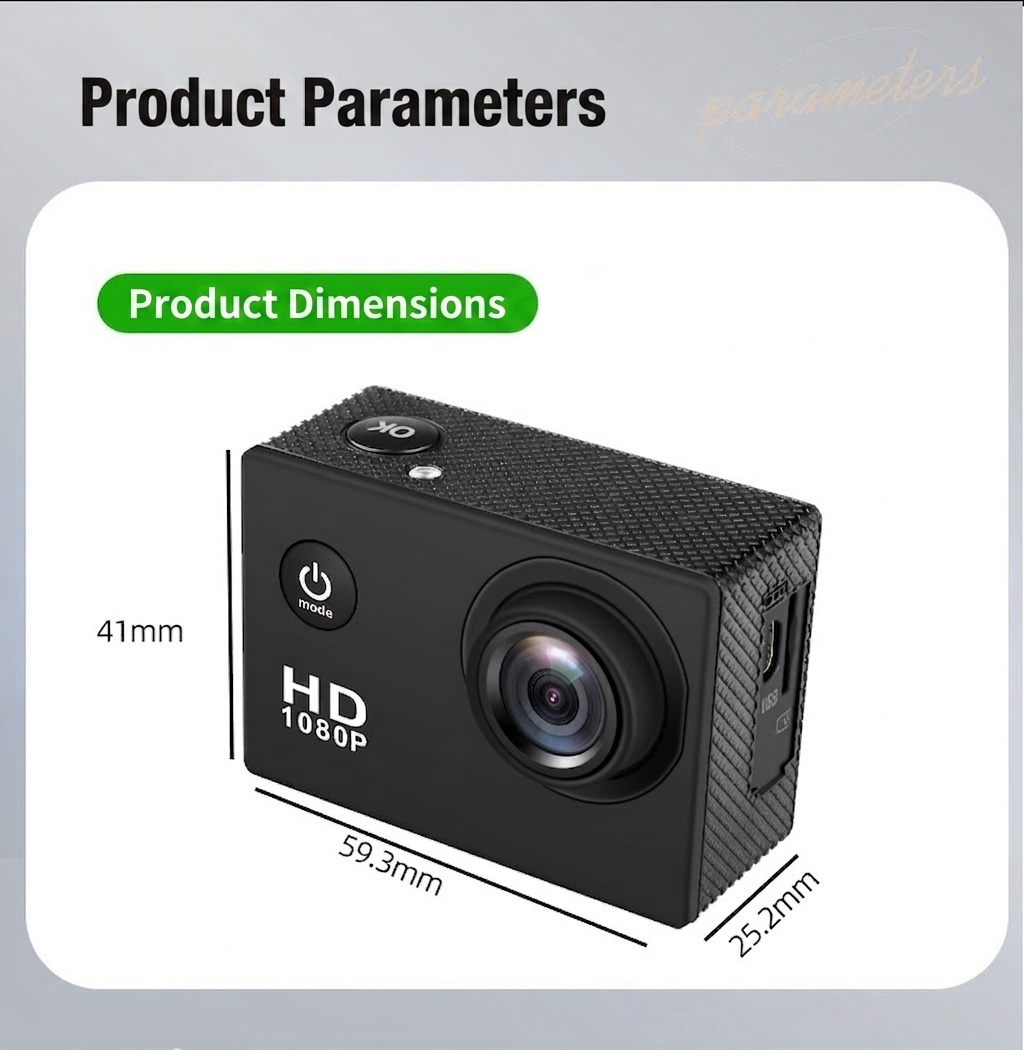 Cámara de acción OurLife 1080P HD, resistente al agua hasta 30 m, pantalla de 2 pulgadas, gran angular de 90°, cámara para deportes al aire libre y motocicletas.