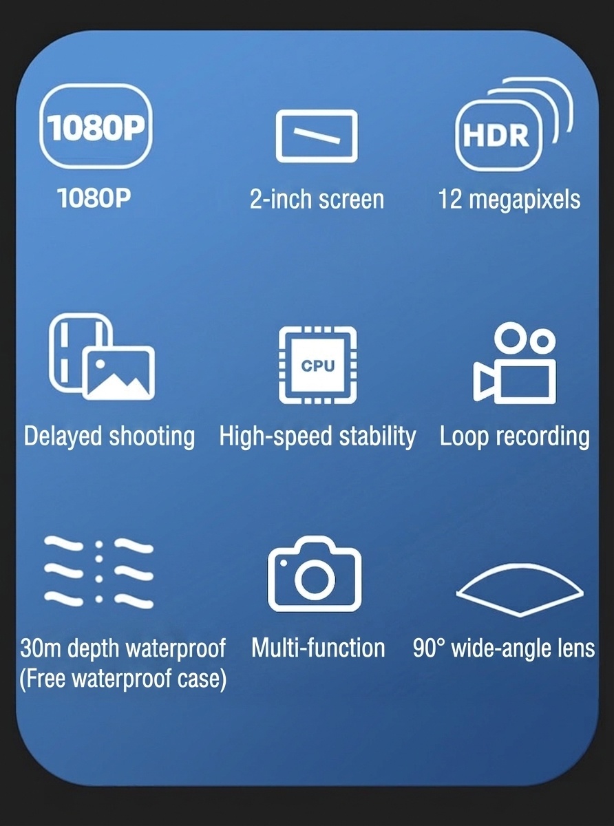 Cámara de acción OurLife 1080P HD, resistente al agua hasta 30 m, pantalla de 2 pulgadas, gran angular de 90°, cámara para deportes al aire libre y motocicletas.
