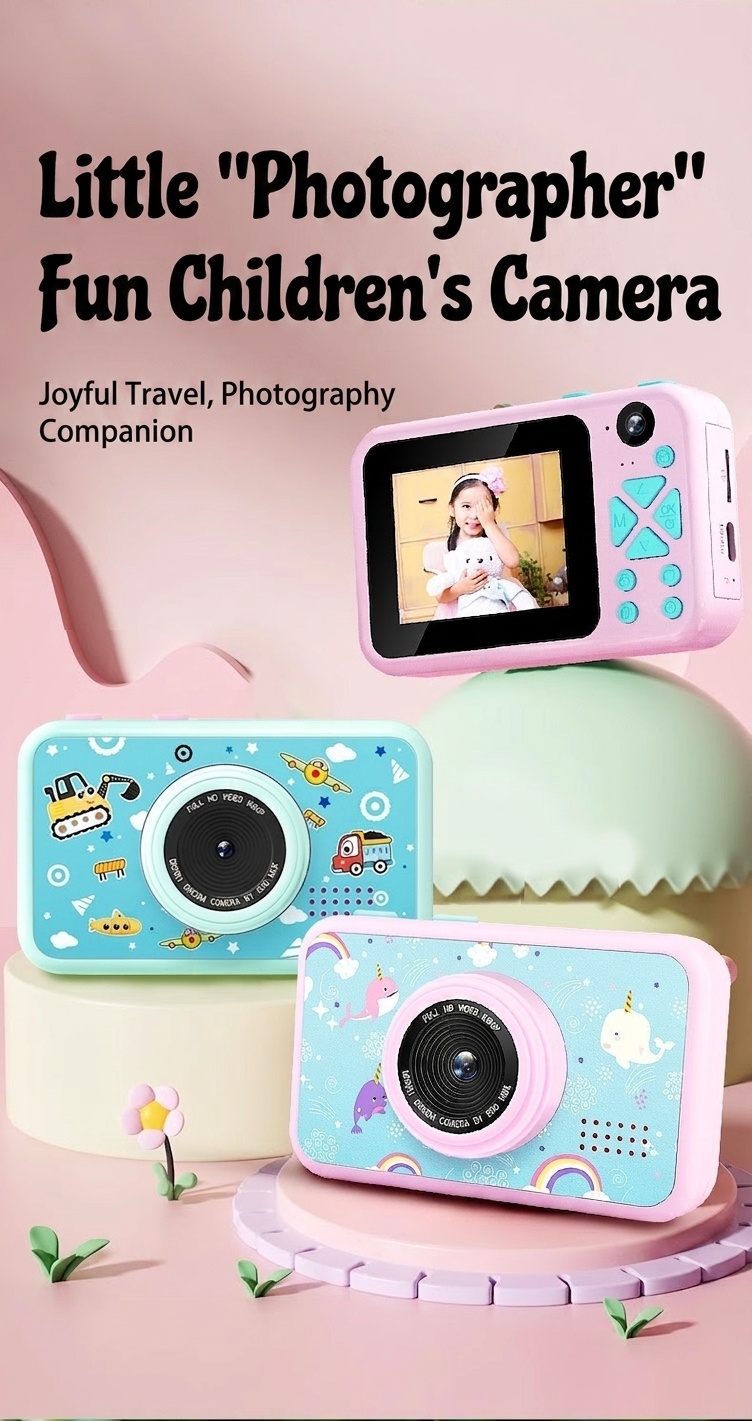 Cámara digital OurLife para niños, doble lente, video HD 1080p, cámara de juguete con diseño de dibujos animados, regalo de cumpleaños para niños y niñas.