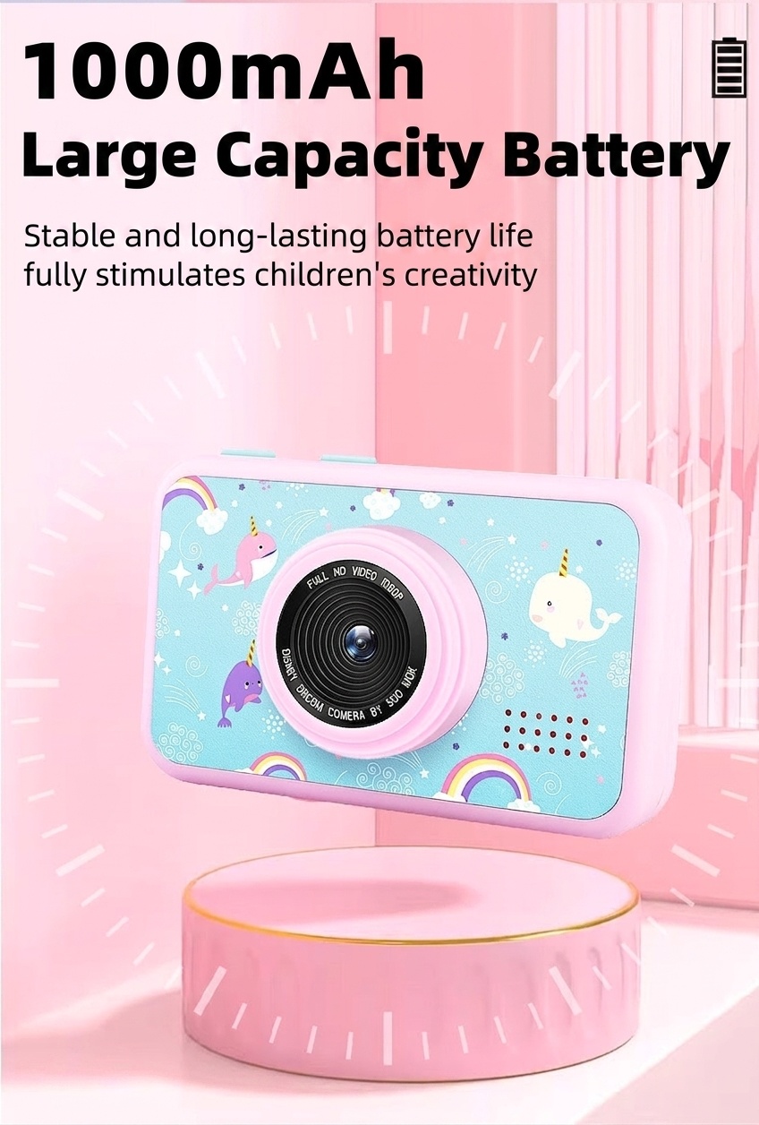 Cámara digital OurLife para niños, doble lente, video HD 1080p, cámara de juguete con diseño de dibujos animados, regalo de cumpleaños para niños y niñas.