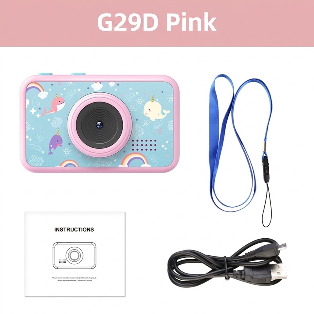 Cámara digital OurLife para niños, doble lente, video HD 1080p, cámara de juguete con diseño de dibujos animados, regalo de cumpleaños para niños y niñas.