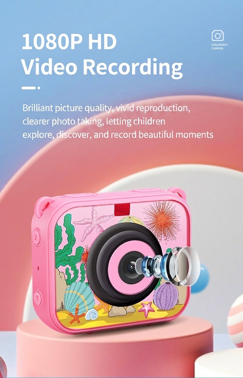 Cámara de acción sumergible OurLife Kids, vídeo HD 1080P, pantalla de 2 pulgadas, divertidos filtros y juegos, cámara de juguete subacuática, regalo para niños.