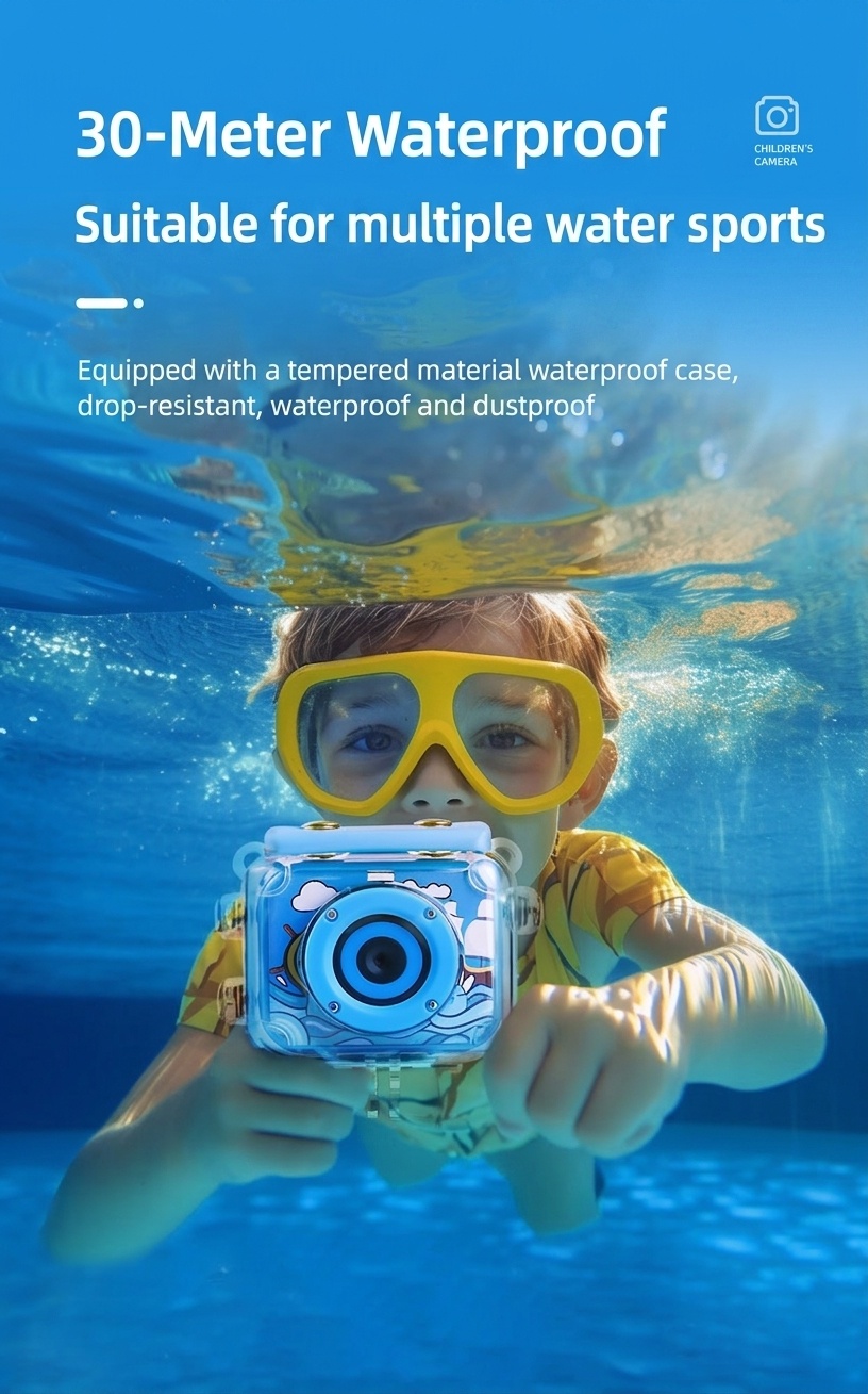 Cámara de acción sumergible OurLife Kids, vídeo HD 1080P, pantalla de 2 pulgadas, divertidos filtros y juegos, cámara de juguete subacuática, regalo para niños.