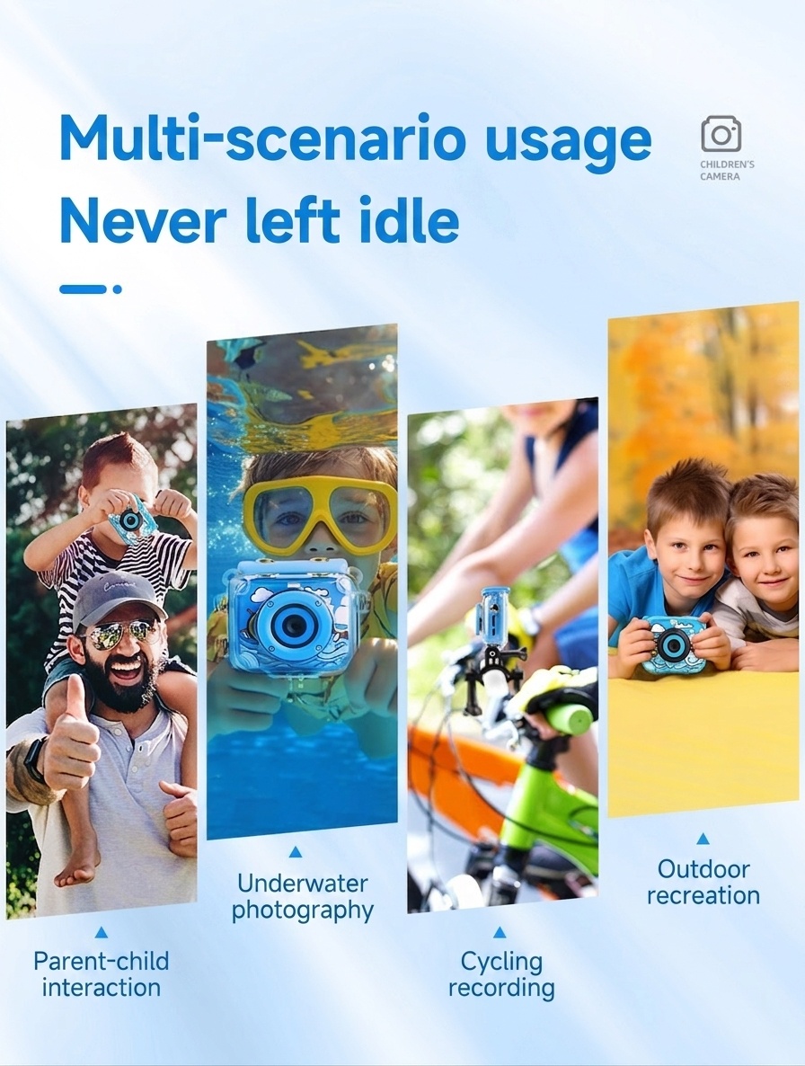 Cámara de acción sumergible OurLife Kids, vídeo HD 1080P, pantalla de 2 pulgadas, divertidos filtros y juegos, cámara de juguete subacuática, regalo para niños.