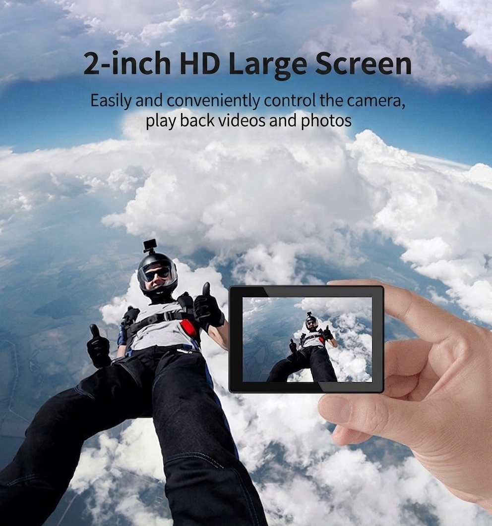 Cámara de acción 4K a 30 FPS, resistente al agua, WiFi, pantalla de 2 pulgadas, 16 MP, cámara subacuática para deportes al aire libre con batería de 1050 mAh.