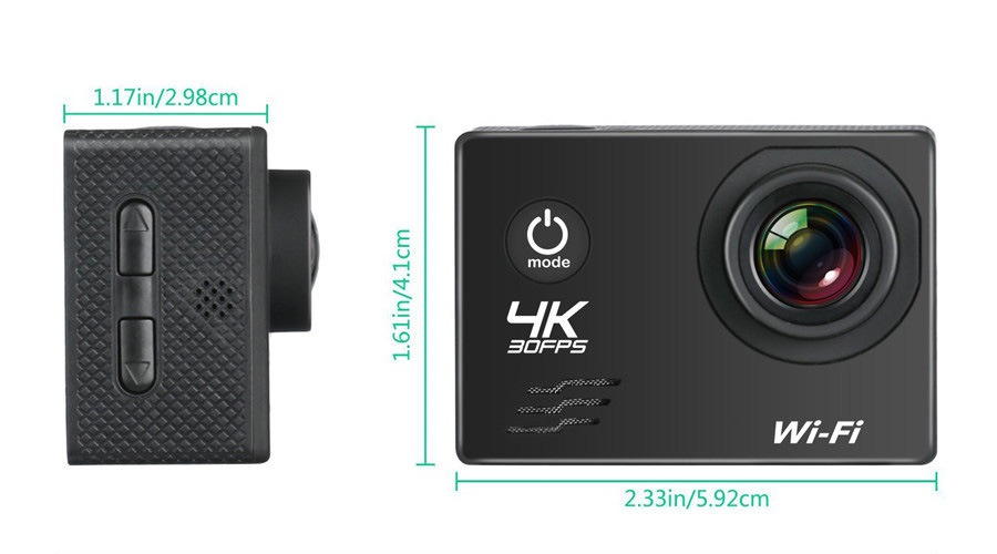 Cámara de acción 4K a 30 FPS, resistente al agua, WiFi, pantalla de 2 pulgadas, 16 MP, cámara subacuática para deportes al aire libre con batería de 1050 mAh.