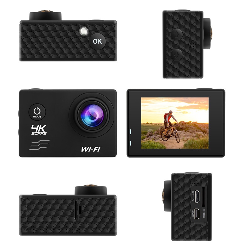 Cámara de acción 4K a 30 FPS, resistente al agua, WiFi, pantalla de 2 pulgadas, 16 MP, cámara subacuática para deportes al aire libre con batería de 1050 mAh.