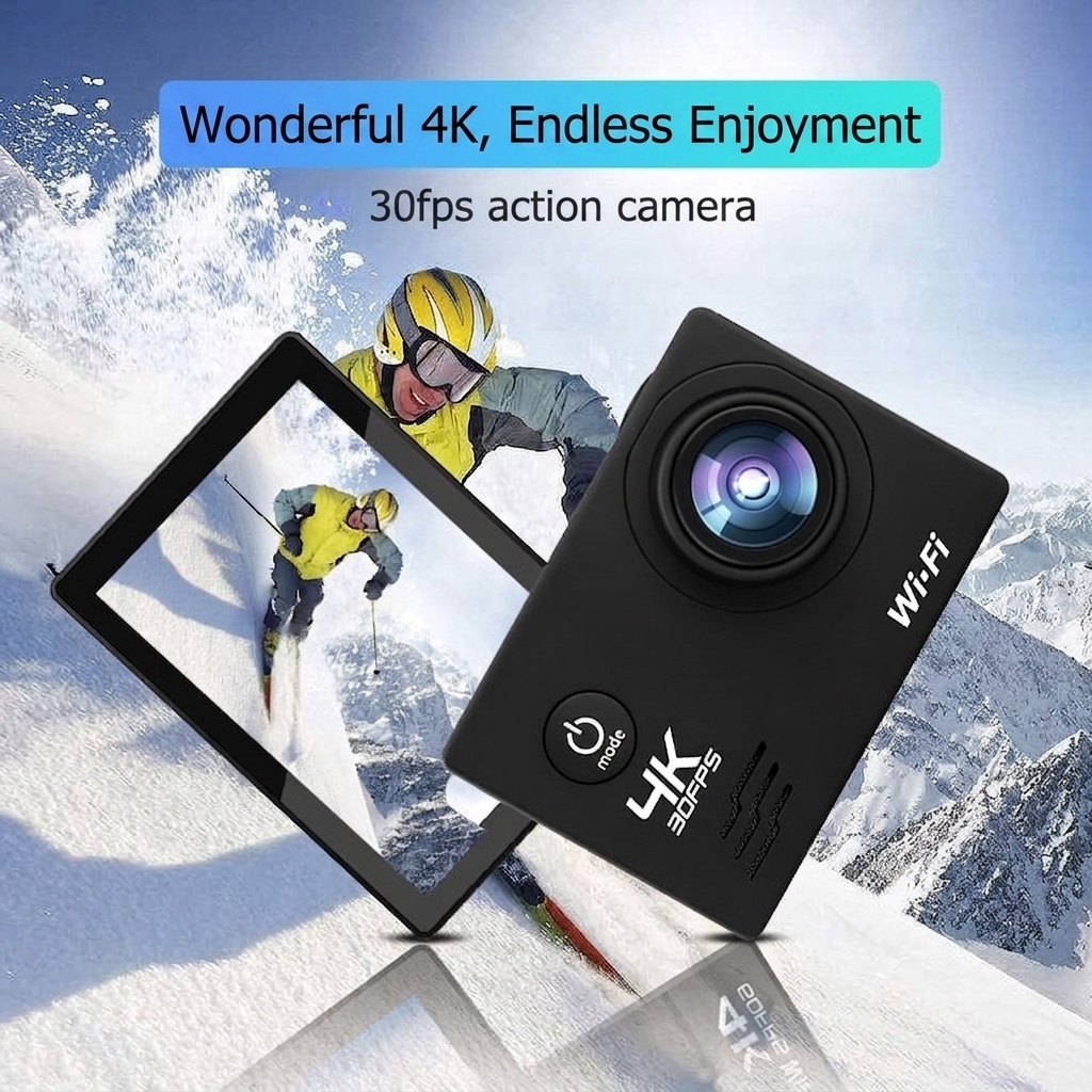 Cámara de acción 4K a 30 FPS, resistente al agua, WiFi, pantalla de 2 pulgadas, 16 MP, cámara subacuática para deportes al aire libre con batería de 1050 mAh.