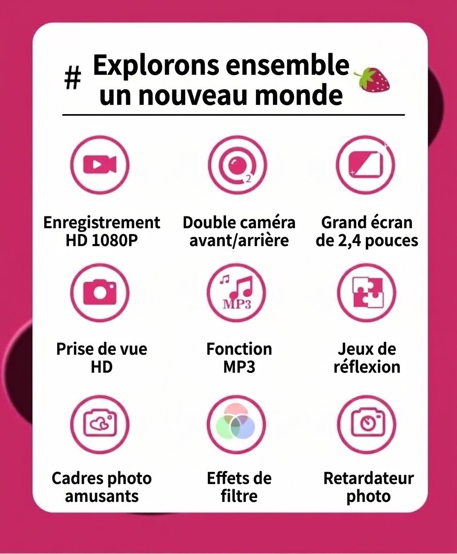 Appareil photo jouet OurLife pour enfants, écran 2,4 pouces, caméra vidéo numérique, jouet éducatif, cadeau d'anniversaire pour petits garçons et petites filles