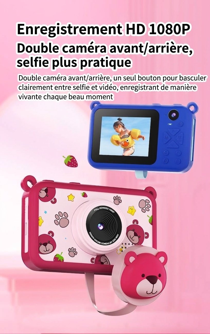 Appareil photo jouet OurLife pour enfants, écran 2,4 pouces, caméra vidéo numérique, jouet éducatif, cadeau d'anniversaire pour petits garçons et petites filles