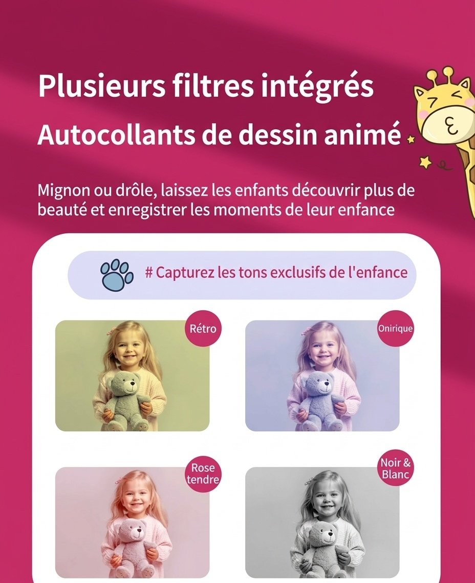 Appareil photo jouet OurLife pour enfants, écran 2,4 pouces, caméra vidéo numérique, jouet éducatif, cadeau d'anniversaire pour petits garçons et petites filles