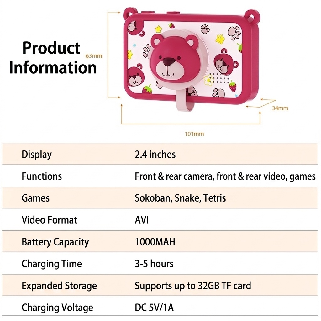 Cámara de juguete OurLife para niños, pantalla de 2,4 pulgadas, cámara de vídeo digital, juguete educativo, regalo de cumpleaños para niños y niñas pequeños.
