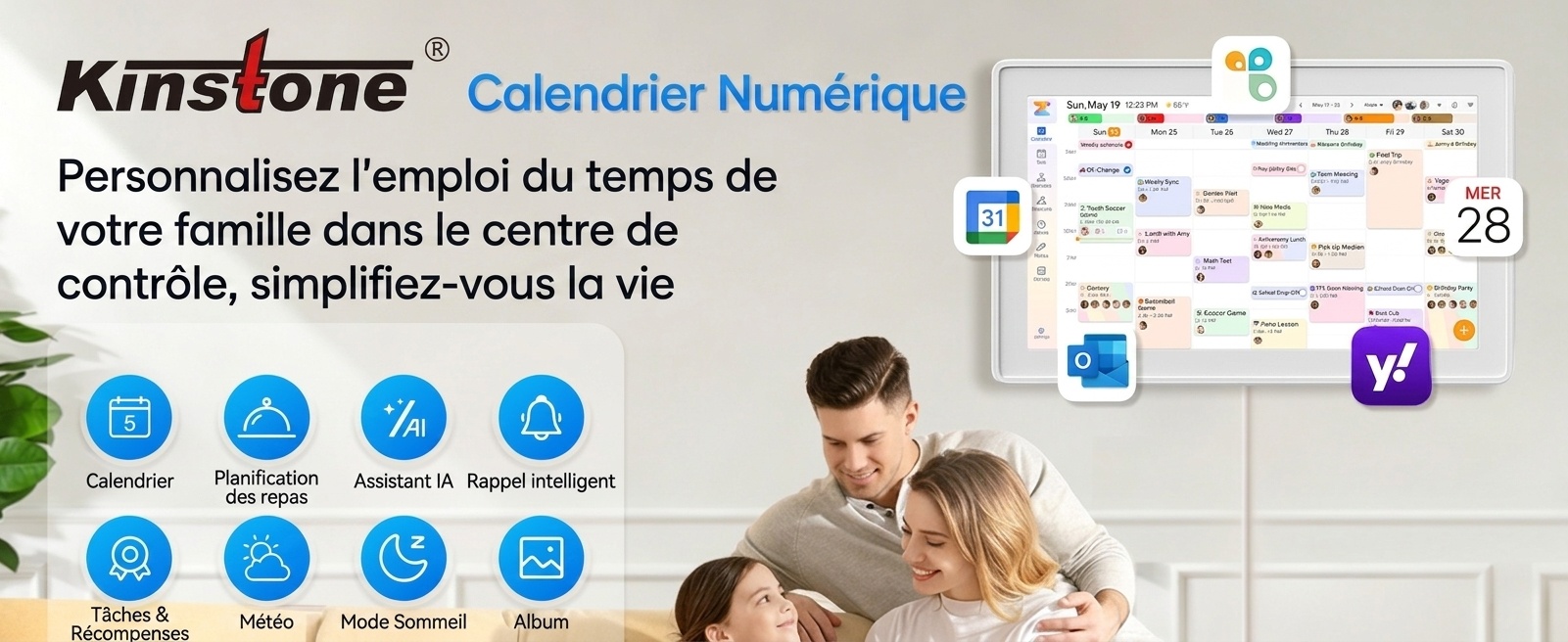 Calendrier familial intelligent et cadre photo numérique Kinstone 15,6 pouces