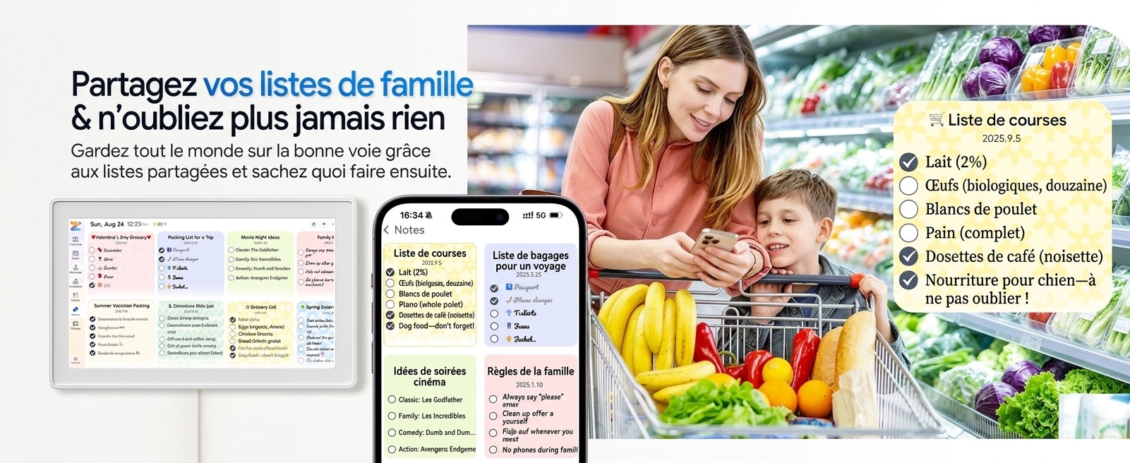 Calendrier familial intelligent et cadre photo numérique Kinstone 15,6 pouces