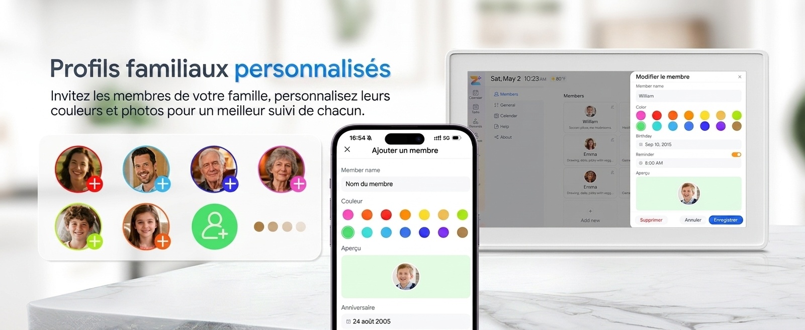 Calendrier familial intelligent et cadre photo numérique Kinstone 15,6 pouces