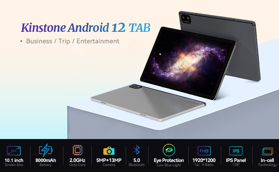 Tableta Kinstone de 10,1" FHD IPS con Android 12, 8 GB/128 GB