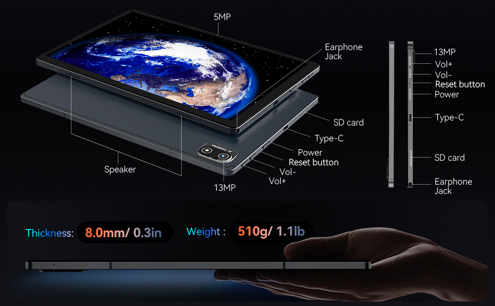Tableta Kinstone de 10,1" FHD IPS con Android 12, 8 GB/128 GB