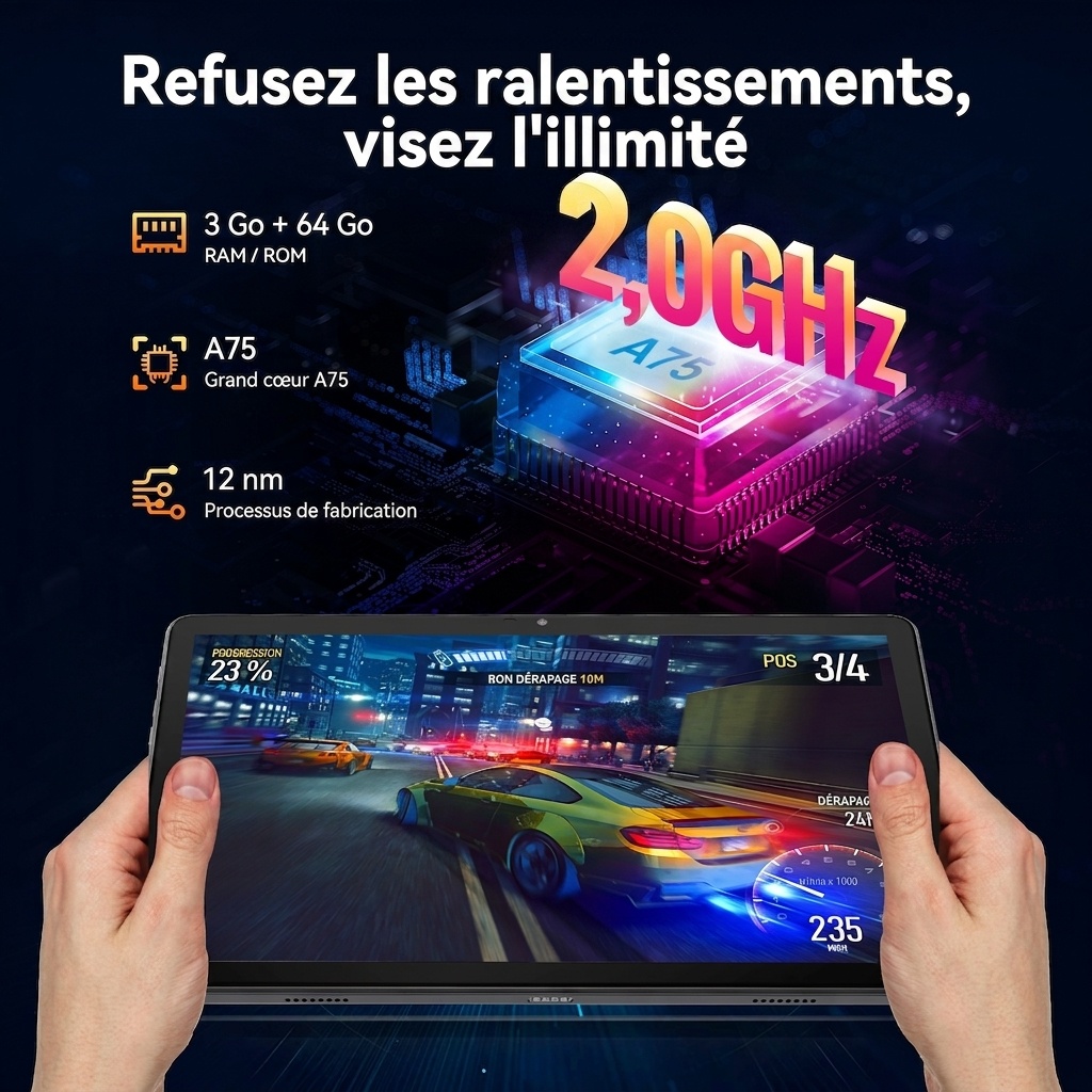 Tablette Kinstone 10,1 pouces Android 12, 3 Go de RAM, 64 Go de stockage