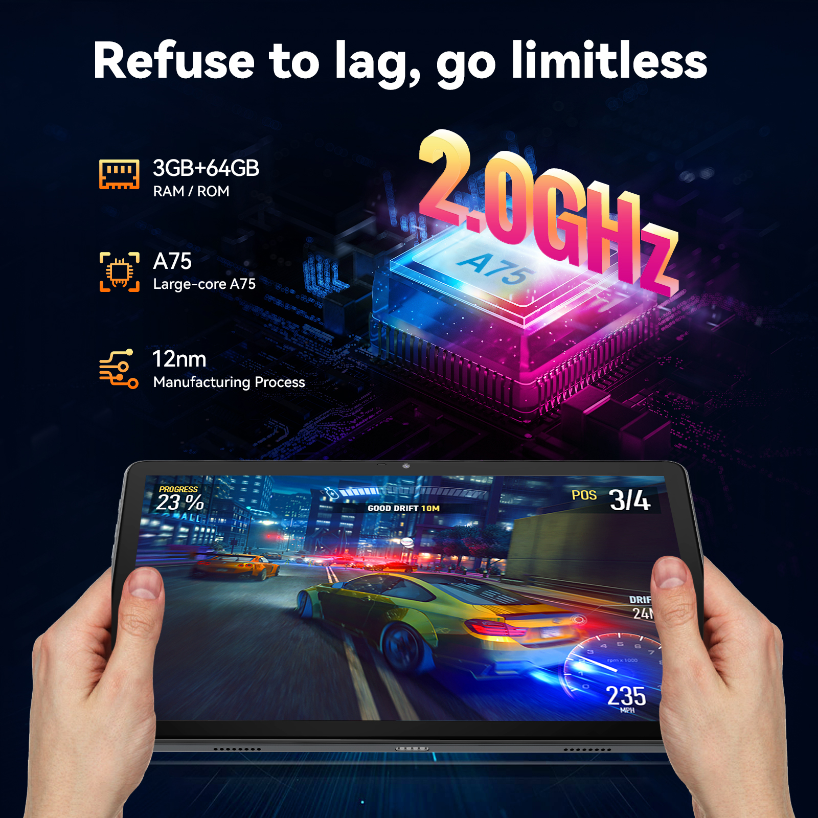 Kinstone 10.1 Inch Android 12 Tablet 3GB RAM 64GB Storage