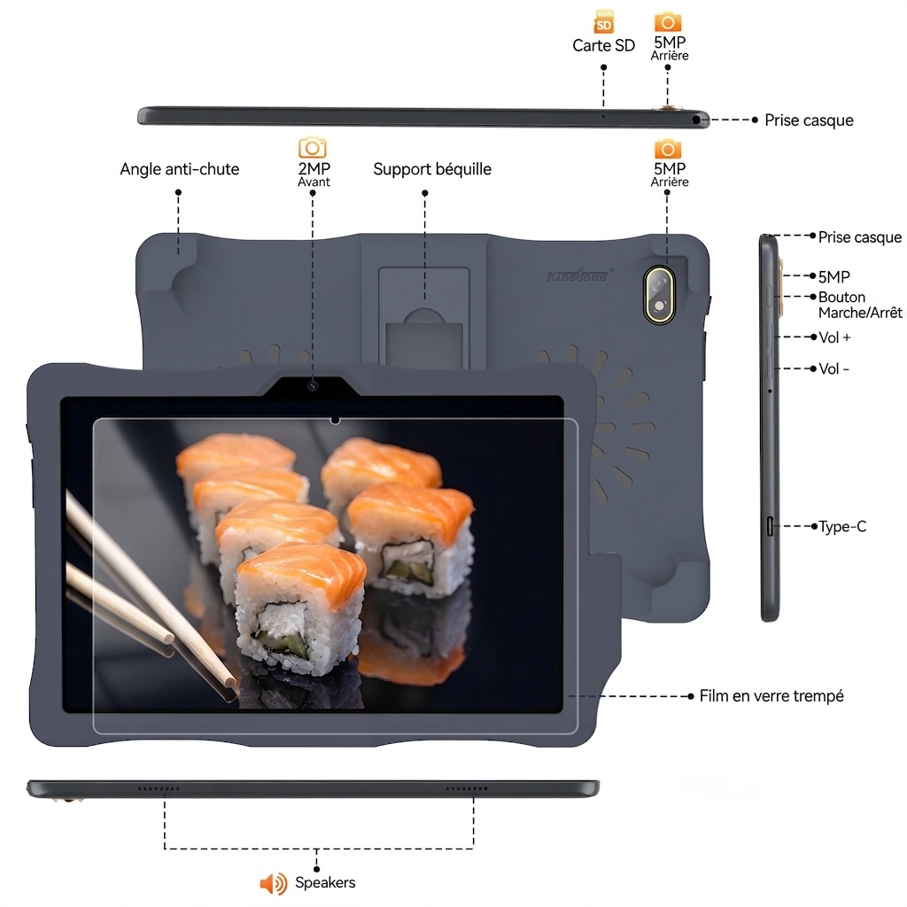 Tablette Kinstone 10,1 pouces Android 12, 3 Go de RAM, 64 Go de stockage