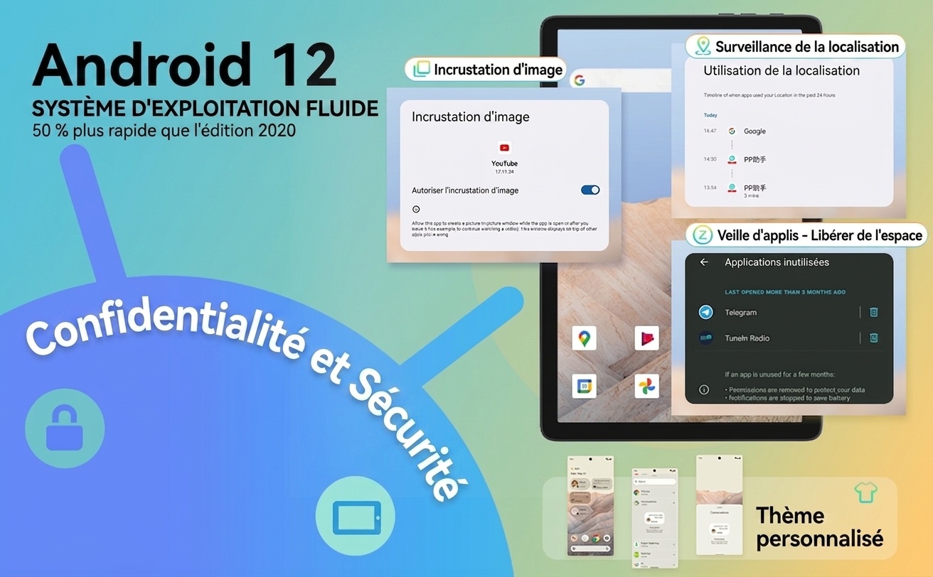 Tablette Kinstone 10,1 pouces Android 12, 3 Go de RAM, 64 Go de stockage