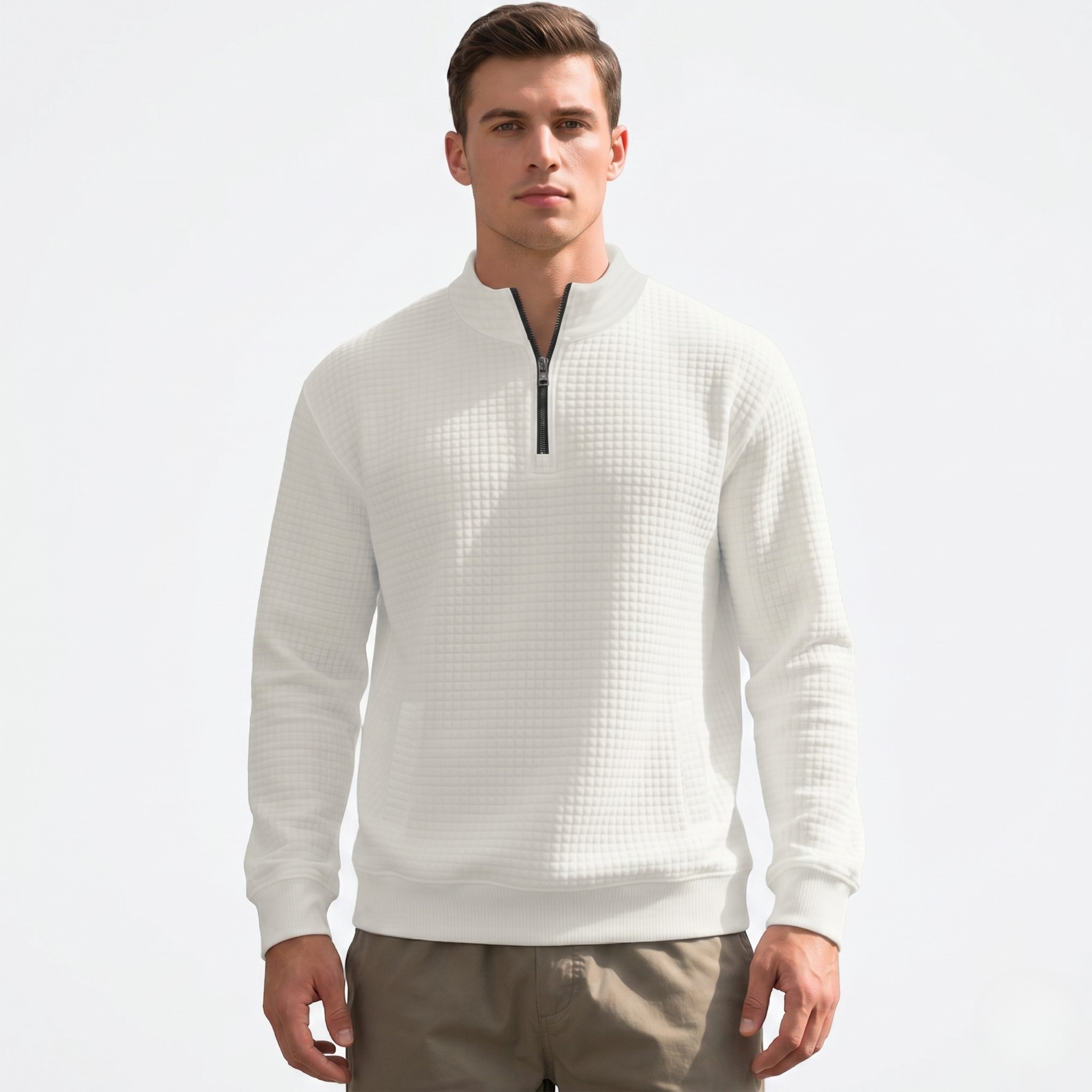 Men's Vintage Casual Waffle Knit Half-Zip Sweatshirt