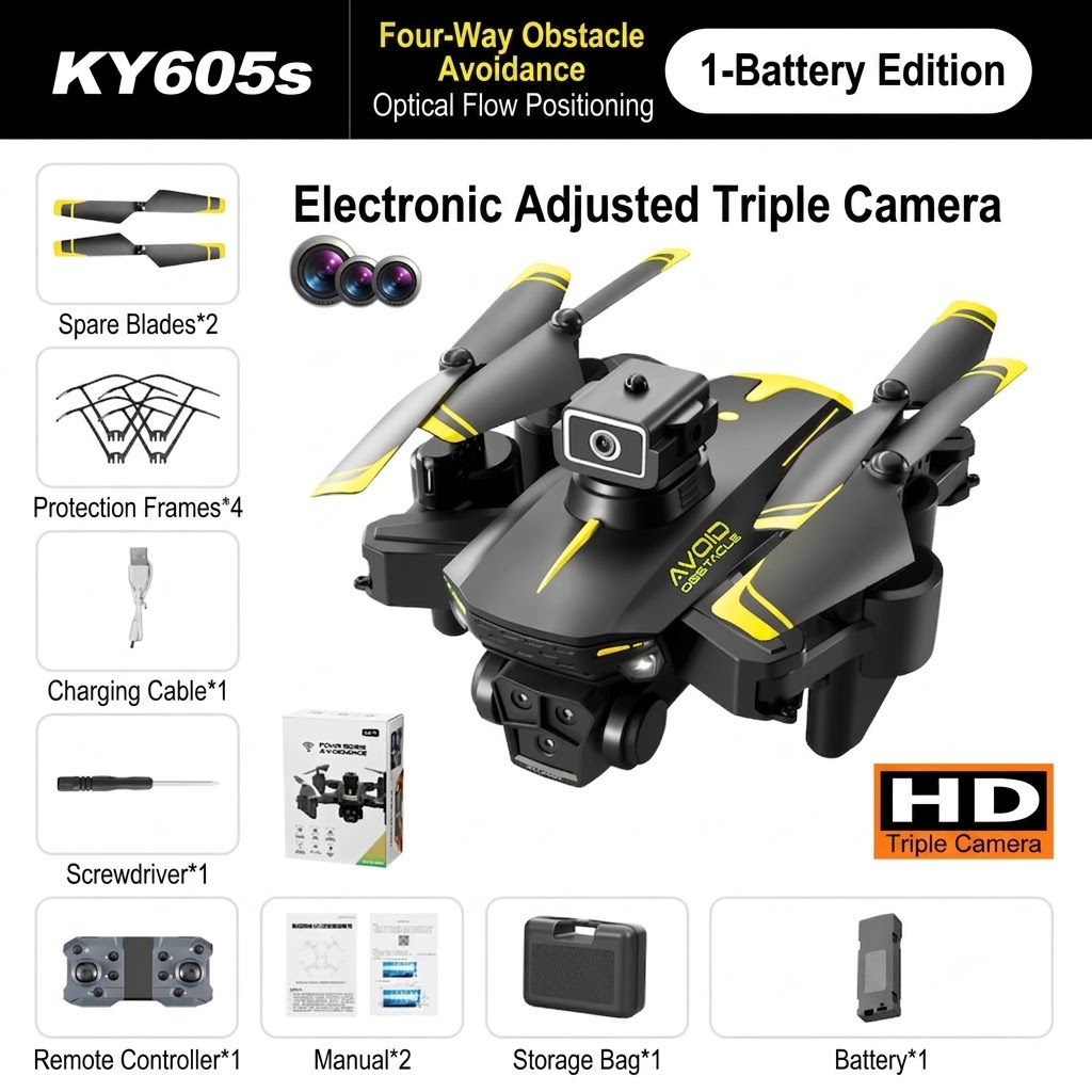 KY605s Foldable HD Camera Drone with Intelligent Obstacle Avoidance, Optical Flow Hovering, RC Quadcopter for Beginners