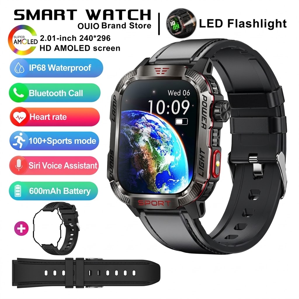 HT29 Rugged Smart Watch with Square AMOLED Display, GPS & Compass