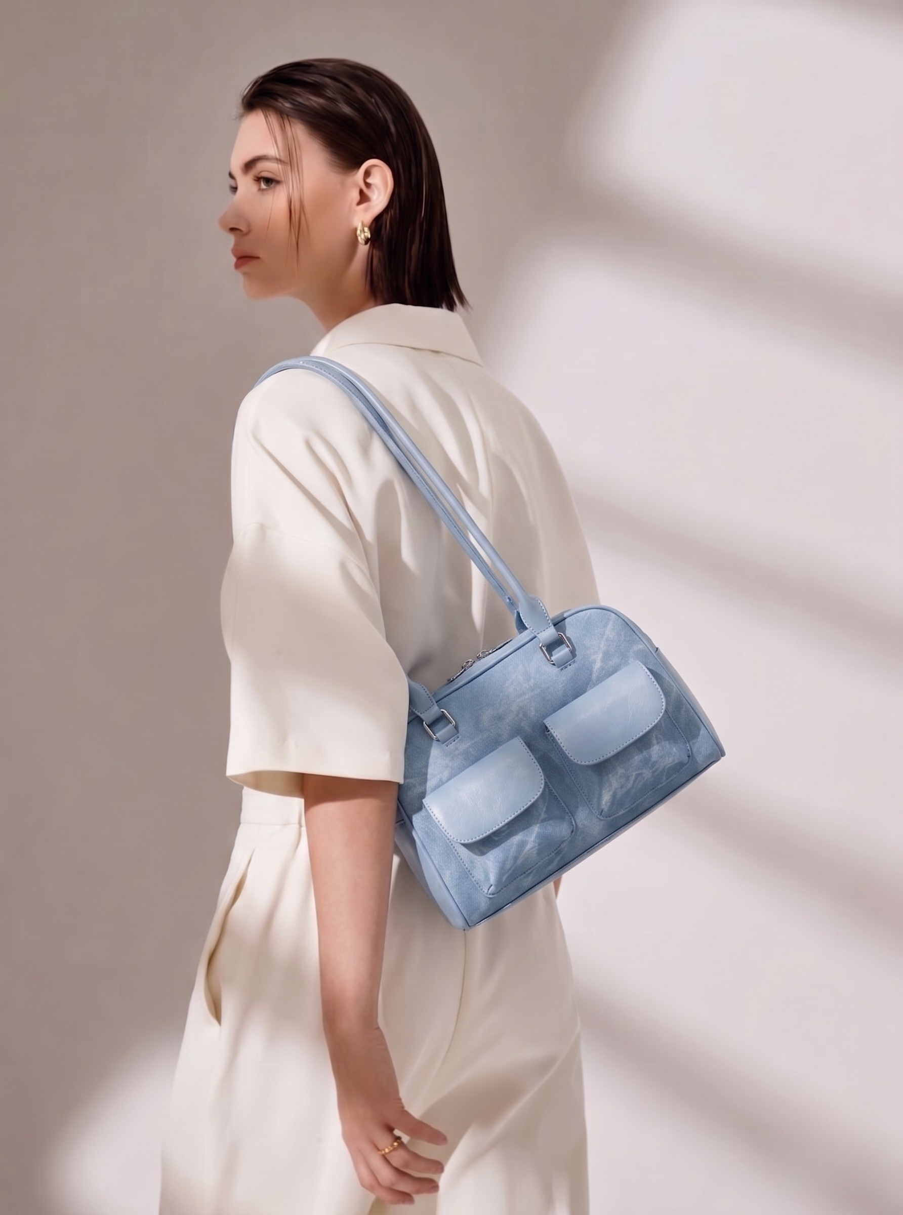 Retro Shoulder Bag with Front Pockets