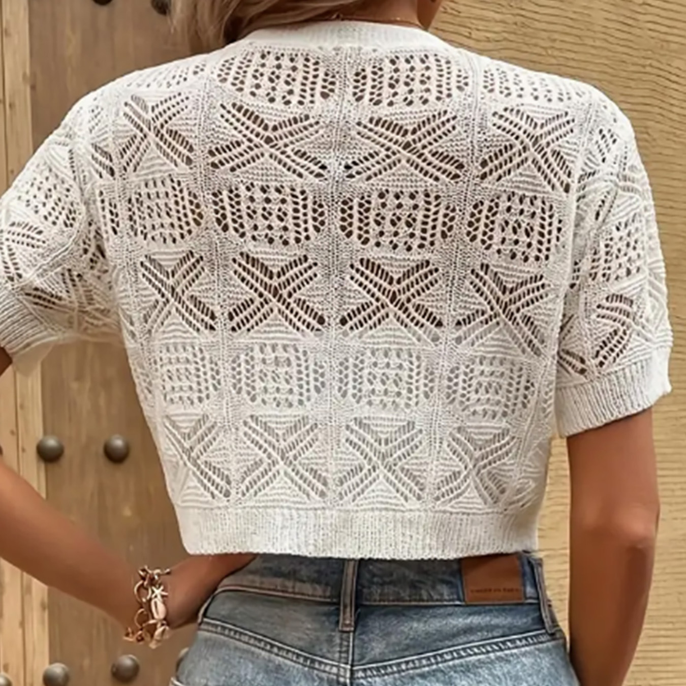 Knitted Crochet Cropped Cardigan - Lightweight Spring Summer Fall SSU-00117