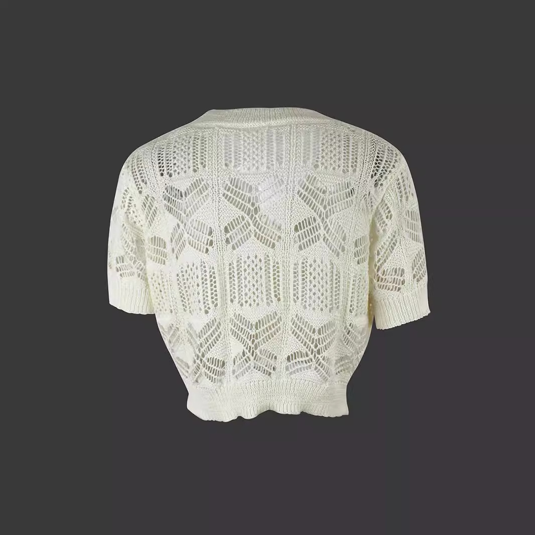 Knitted Crochet Cropped Cardigan - Lightweight Spring Summer Fall SSU-00117