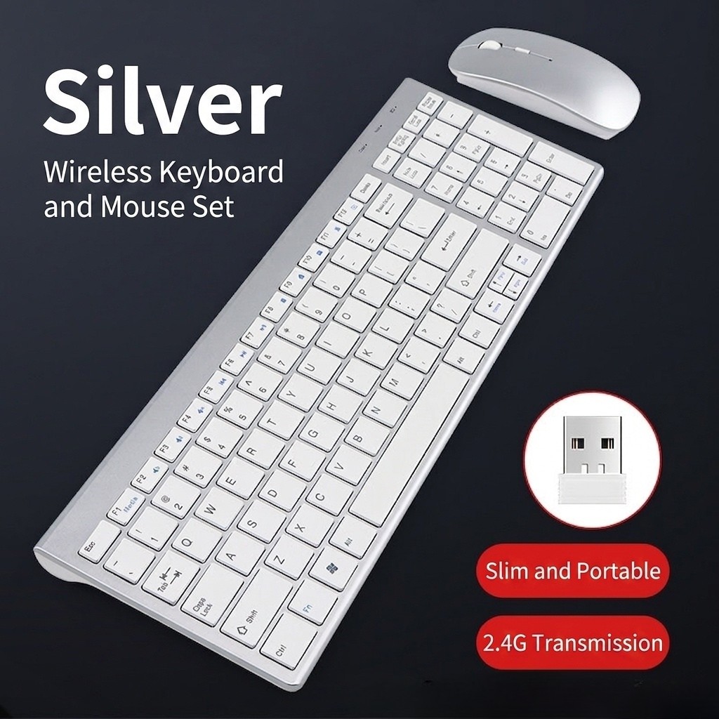 Slim 2.4G Wireless Keyboard & Mouse Combo with Quiet Scissor-Foot Keys