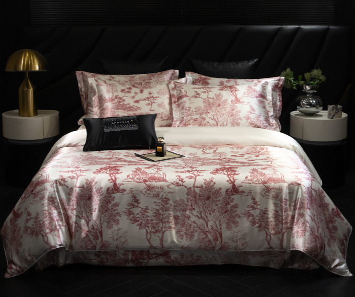 Premium Mulberry Silk 4-Piece Bedding Set - Premium Printed Duvet Cover