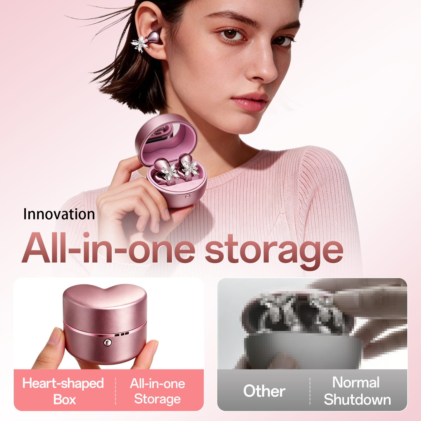 Butterfly Clip-On Wireless Earbuds with Makeup Mirror Case Model#M186