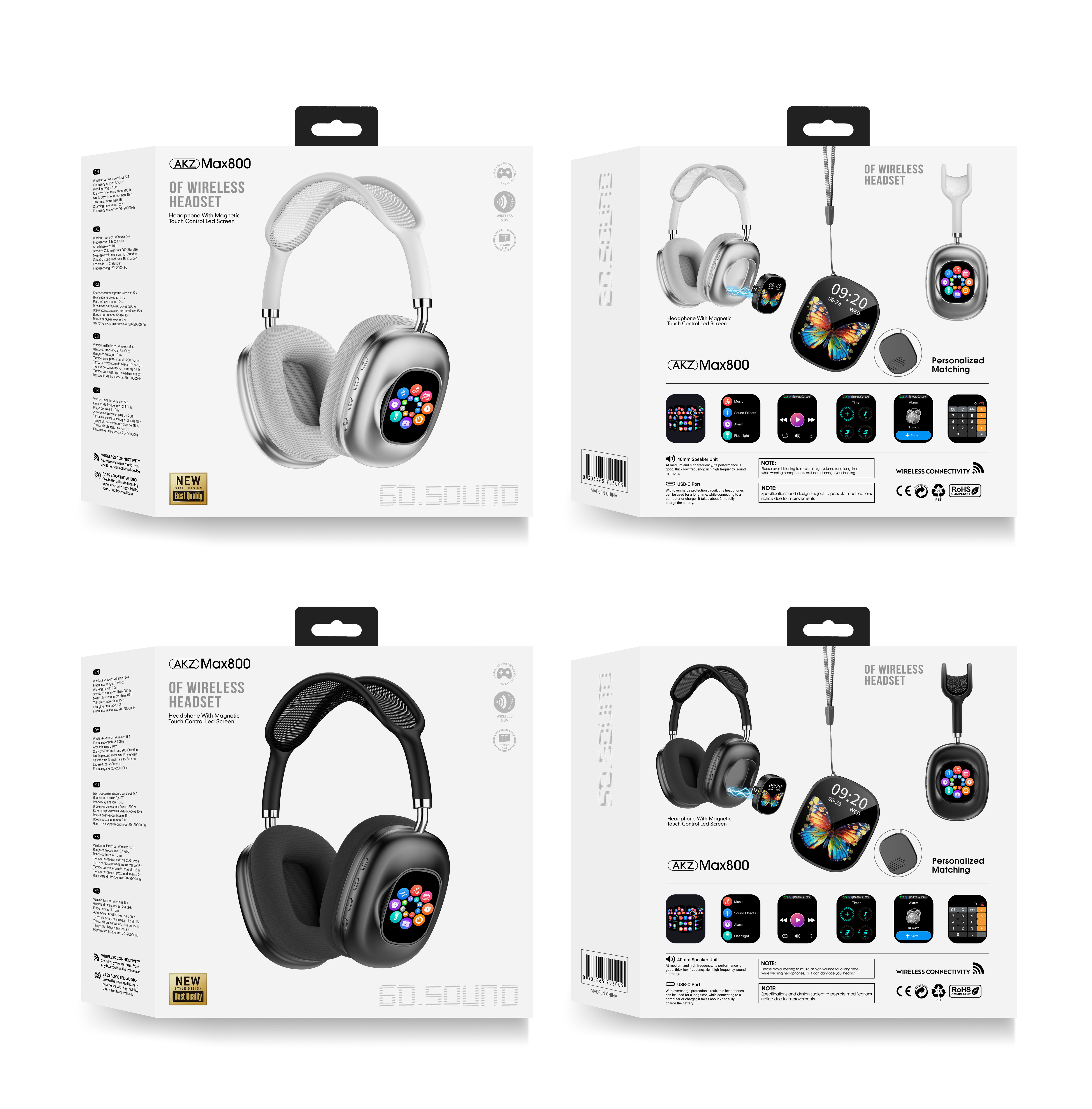Touchscreen Wireless Bluetooth Headphones - Long Battery Life - AKZMAX800