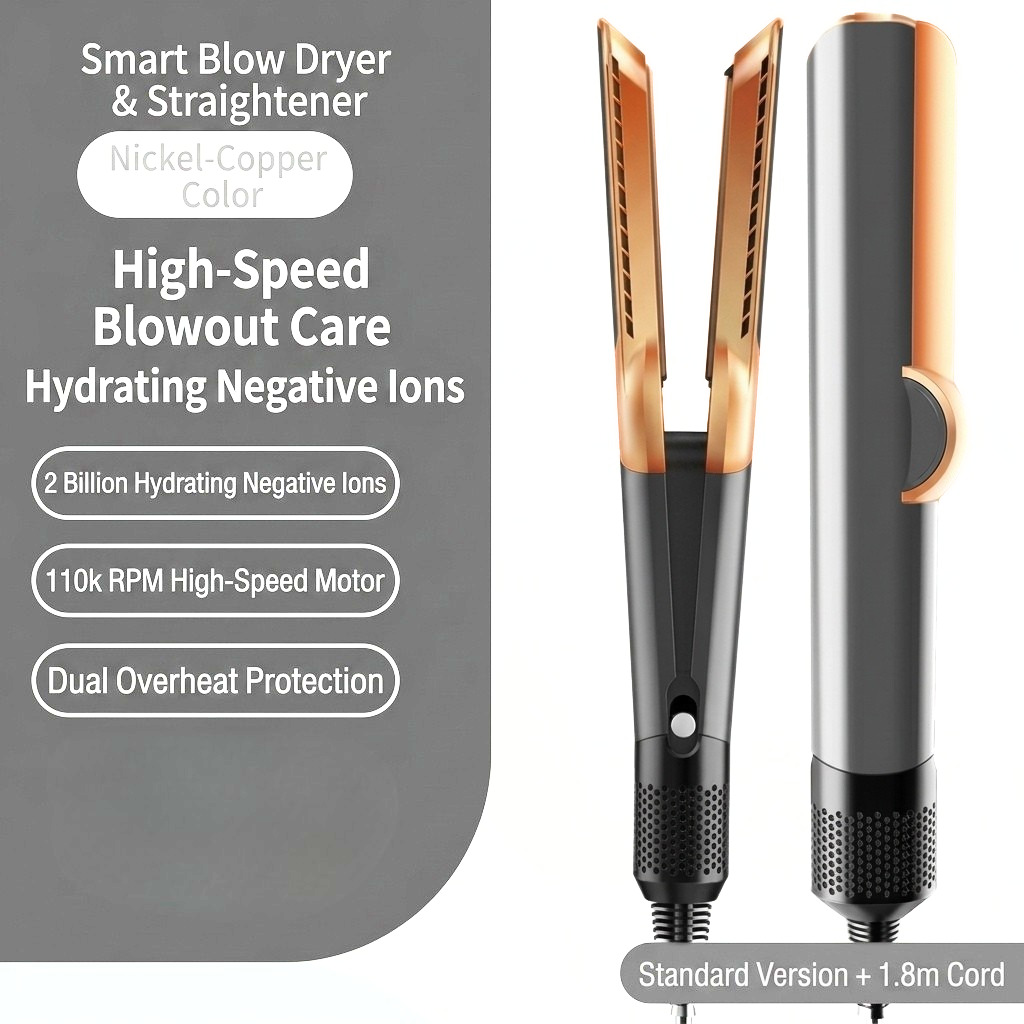 2-in-1 Ionic Hair Dryer and Straightener with Intelligent Temp Control