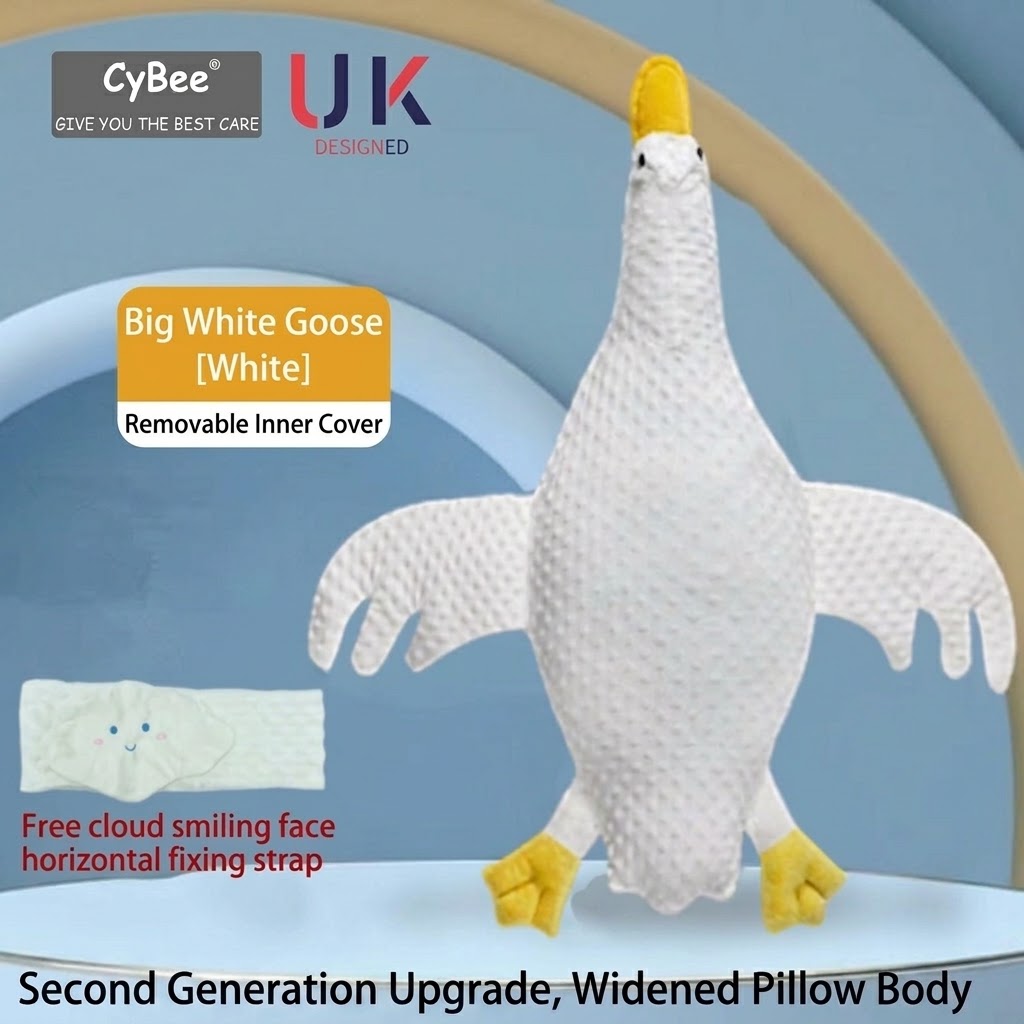 Almohada relajante para bebés con forma de ganso, cojín antiflatulencia para bebés durante el tiempo boca abajo con correa de sujeción, funda extraíble y lavable.